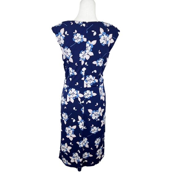 Eliza J Dress Women 10 Blue White Floral Allover Print Cap Sleeve Sheath Stretc - Picture 3 of 14